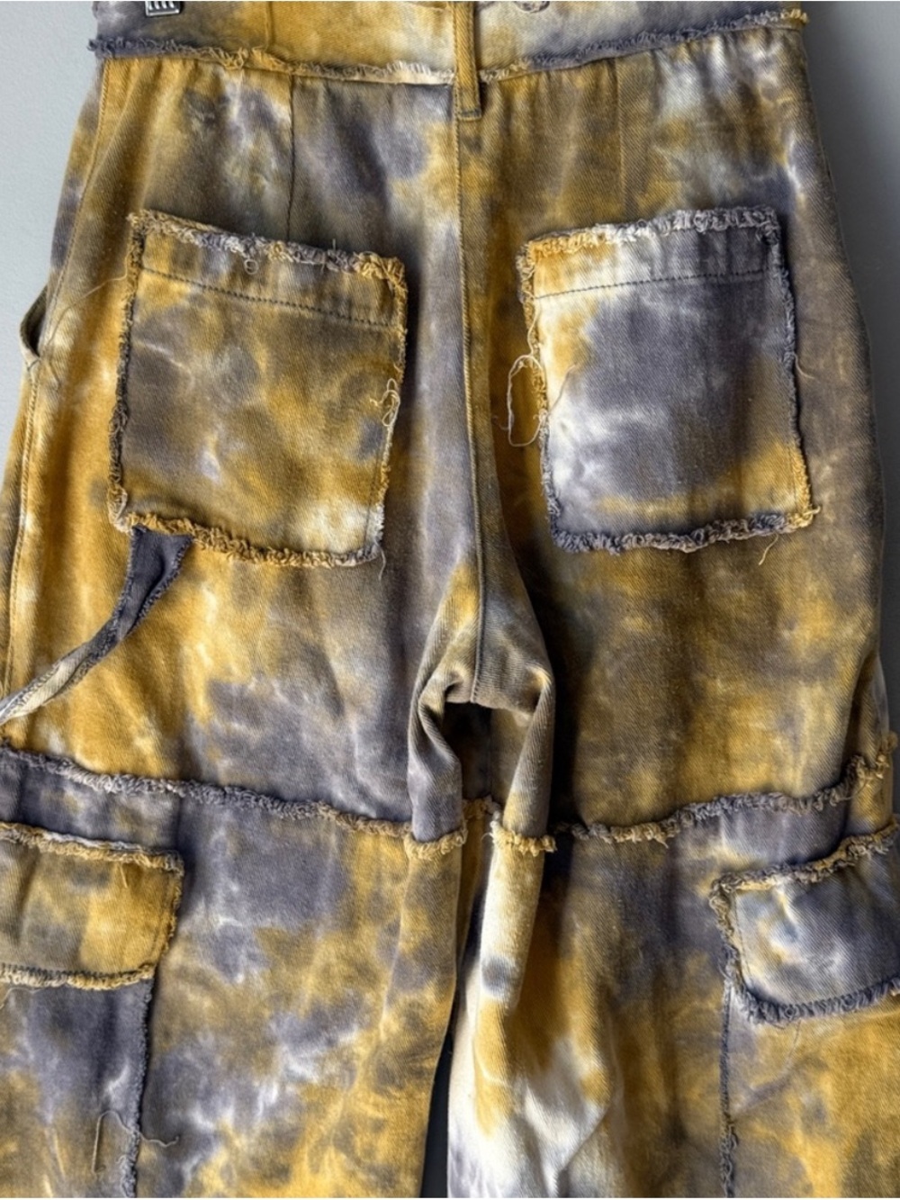 The Ragged Priest Tie-Dye Cargo Pants in Mustard & Charcoal - Picture 4 of 8